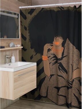 Elegant Black & Brown Afro Silhouette Shower Curtain - Chic Home Bath Accent